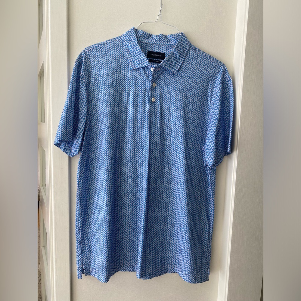 Bugatchi Blue Patterned Polo Shirt
